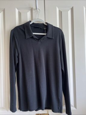 DKNY Men's Long-Sleeve Polo in Charcoal Black